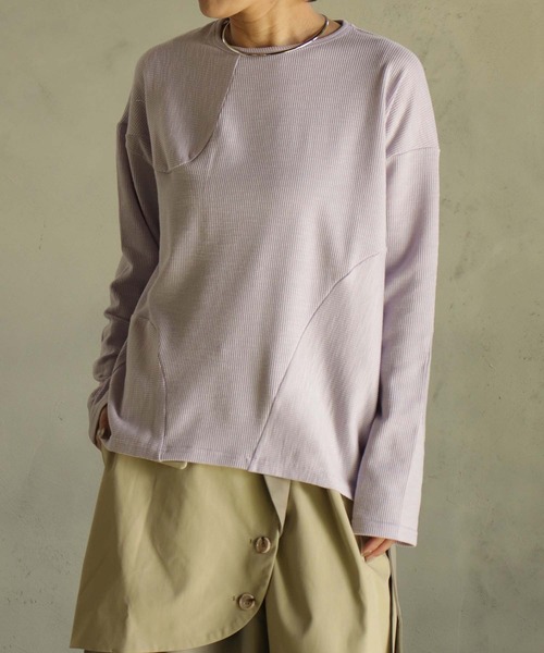 BITTOKO（ビットコ）の「定番ワッフル切替ロンT（Tシャツ/カットソー・レディース・サックスブルー/オレンジ/パープル/ネイビー/ホワイト・FREE）」の5枚目の写真