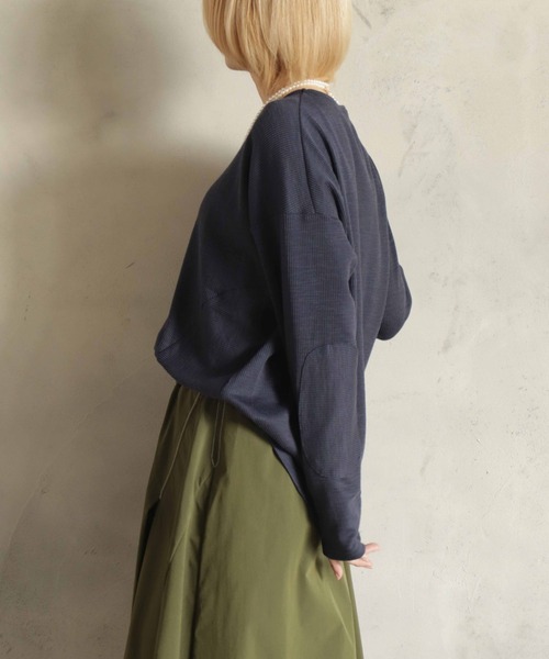 BITTOKO（ビットコ）の「定番ワッフル切替ロンT（Tシャツ/カットソー・レディース・サックスブルー/オレンジ/パープル/ネイビー/ホワイト・FREE）」の3枚目の写真