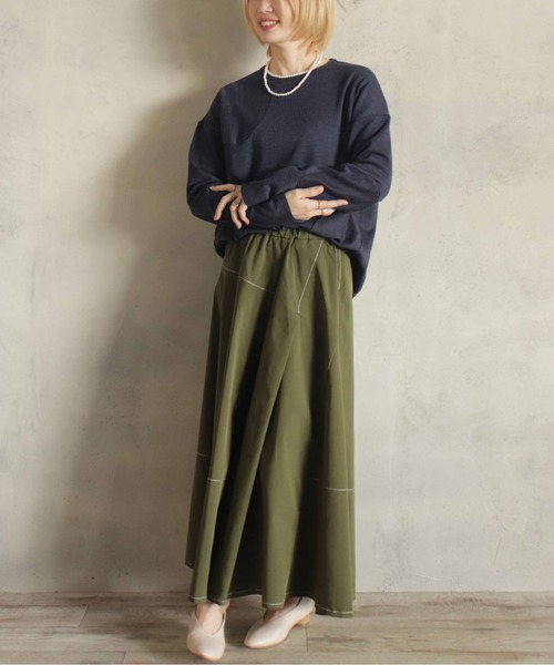 BITTOKO（ビットコ）の「定番ワッフル切替ロンT（Tシャツ/カットソー・レディース・サックスブルー/オレンジ/パープル/ネイビー/ホワイト・FREE）」の6枚目の写真