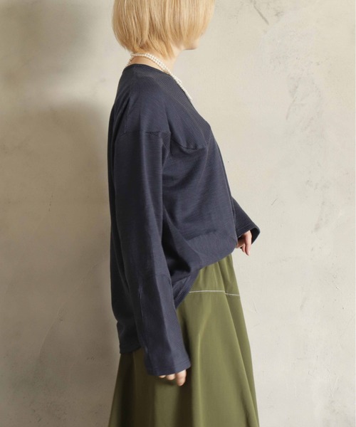 BITTOKO（ビットコ）の「定番ワッフル切替ロンT（Tシャツ/カットソー・レディース・サックスブルー/オレンジ/パープル/ネイビー/ホワイト・FREE）」の8枚目の写真