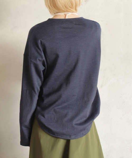 BITTOKO（ビットコ）の「定番ワッフル切替ロンT（Tシャツ/カットソー・レディース・サックスブルー/オレンジ/パープル/ネイビー/ホワイト・FREE）」の10枚目の写真