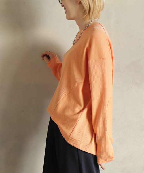 BITTOKO（ビットコ）の「定番ワッフル切替ロンT（Tシャツ/カットソー・レディース・サックスブルー/オレンジ/パープル/ネイビー/ホワイト・FREE）」の20枚目の写真