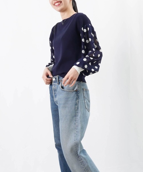 LUCA/LADY LUCK LUCA(ルカ/レディラックルカ)の「LC/LLL ドットドッキングニット/ドットシアースリーブニット(ニット/セーター・レディース・ネイビー/オフホワイト・FREE)」の12枚目の写真