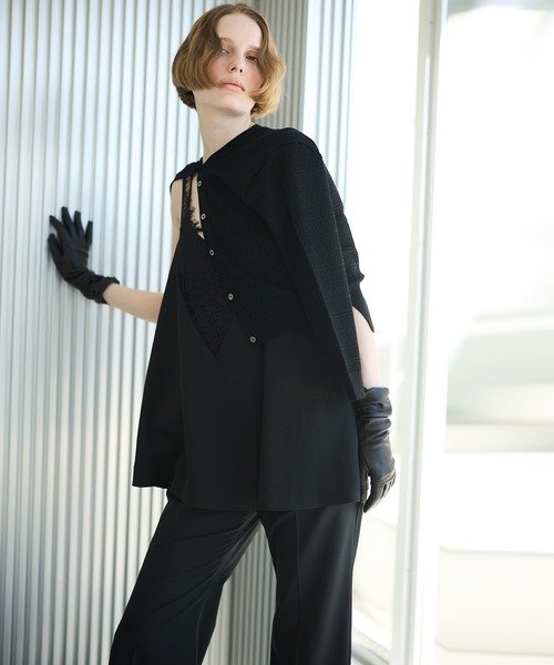 LE CIEL BLEU(ルシェルブルー)の「コンパクトニットカーディガン / Compact Knit Cardigan(カーディガン/ボレロ・レディース・ライトイエロー/ライトグレー/ブラック・36)」の4枚目の写真