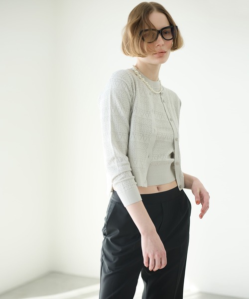 LE CIEL BLEU(ルシェルブルー)の「コンパクトニットカーディガン / Compact Knit Cardigan(カーディガン/ボレロ・レディース・ライトイエロー/ライトグレー/ブラック・36)」の9枚目の写真