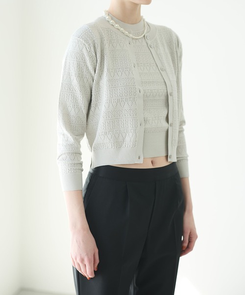 LE CIEL BLEU(ルシェルブルー)の「コンパクトニットカーディガン / Compact Knit Cardigan(カーディガン/ボレロ・レディース・ライトイエロー/ライトグレー/ブラック・36)」の12枚目の写真