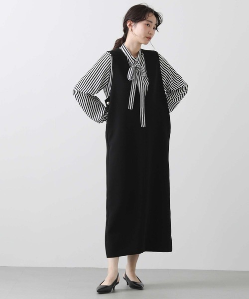 美品 anana サイドパールVネック ワンピース ジャンバー