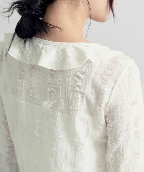 新品 ALLSAINTS オールセインツ フリルシフォン七分袖カーディガン 白 MELANI TOP | オールセインツ 公式オンラインストア