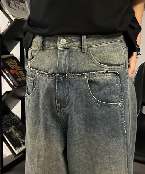 韓国 ワイドデニム パンツ デニム ジーンズ カットオフ 全4color カットオフ ワイド デニムパンツ 韓国ファッション 韓国