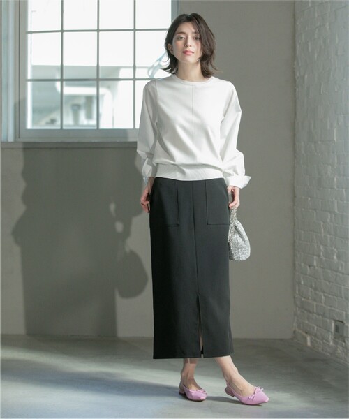 OPAQUE.CLIP（オペークドットクリップ）の「ストレッチダブルポケットタイトスカート【洗濯機洗い可/防シワ】（スカート・レディース・ブラック/カーキ/ライトベージュ・36/38/40/42）」の22枚目の写真