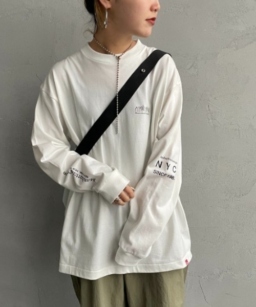 「Manhattan Portage」 長袖カットソー X-LARGE ブラック×ホワイト レディース Manhattan Portage/マンハッタンポーテージ レディース 長袖T