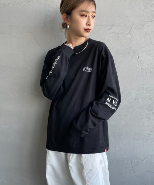 tシャツ 「MANHATTAN PORTAGE/マンハッタンポーテージ」 ワンポイントスカイラインロゴ 袖プリントロンT レディース メンズ MANHATTAN PORTAGE/マンハッタンポーテージ] ワンポイント