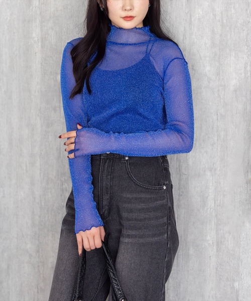 clear（クリア）の「ラメシアートップス[着回し抜群 レイヤード カジュアル] ≪再入荷≫（Tシャツ/カットソー・レディース・ベージュ系その他/ホワイト系その他/オフホワイト/ライトグレー/ミント/ブラック系その他/ブルー/ピンク・F）」の8枚目の写真