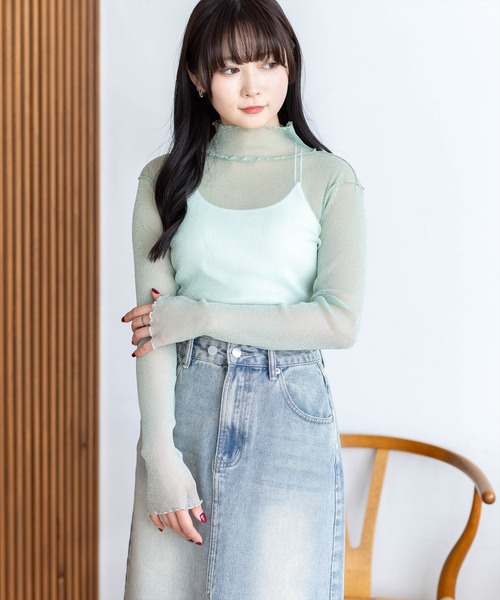 clear（クリア）の「ラメシアートップス[着回し抜群 レイヤード カジュアル] ≪再入荷≫（Tシャツ/カットソー・レディース・ベージュ系その他/ホワイト系その他/オフホワイト/ライトグレー/ミント/ブラック系その他/ブルー/ピンク・F）」の7枚目の写真