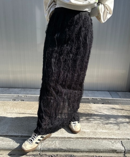 mi via loca（ミヴィアロカ）の「【SET UP 対応】フリンジシャギーレース Iラインスカート（スカート・レディース・ブラック/アイボリー・FREE）」の18枚目の写真