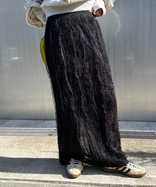 mi via loca（ミヴィアロカ）の「【SET UP 対応】フリンジシャギーレース Iラインスカート（スカート・レディース・ブラック/アイボリー・FREE）」の17枚目の写真