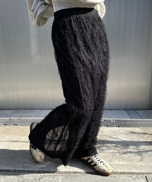 mi via loca（ミヴィアロカ）の「【SET UP 対応】フリンジシャギーレース Iラインスカート（スカート・レディース・ブラック/アイボリー・FREE）」の16枚目の写真