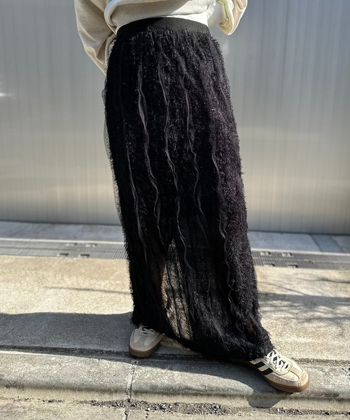 mi via loca（ミヴィアロカ）の「【SET UP 対応】フリンジシャギーレース Iラインスカート（スカート・レディース・ブラック/アイボリー・FREE）」の13枚目の写真