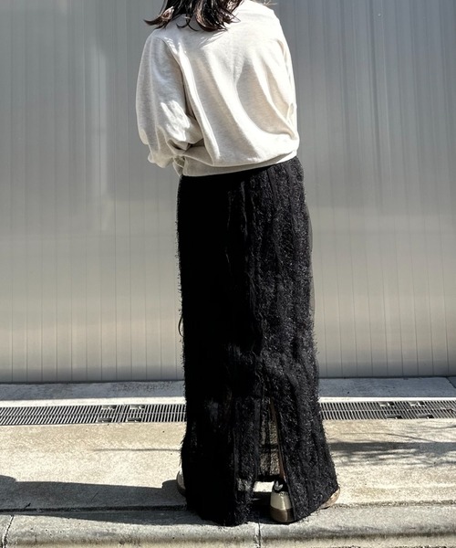 mi via loca（ミヴィアロカ）の「【SET UP 対応】フリンジシャギーレース Iラインスカート（スカート・レディース・ブラック/アイボリー・FREE）」の3枚目の写真