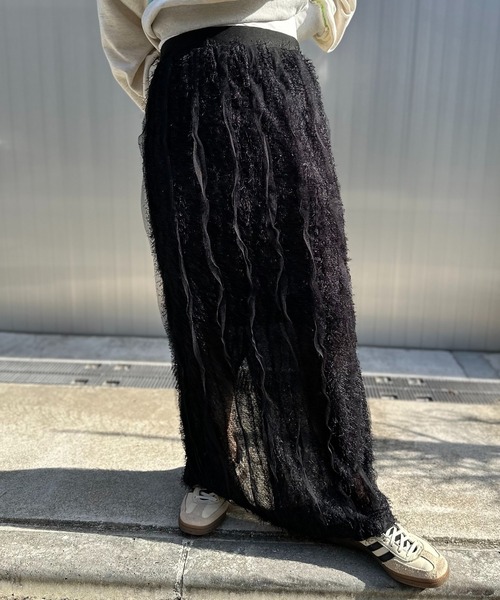 mi via loca（ミヴィアロカ）の「【SET UP 対応】フリンジシャギーレース Iラインスカート（スカート・レディース・ブラック/アイボリー・FREE）」の20枚目の写真