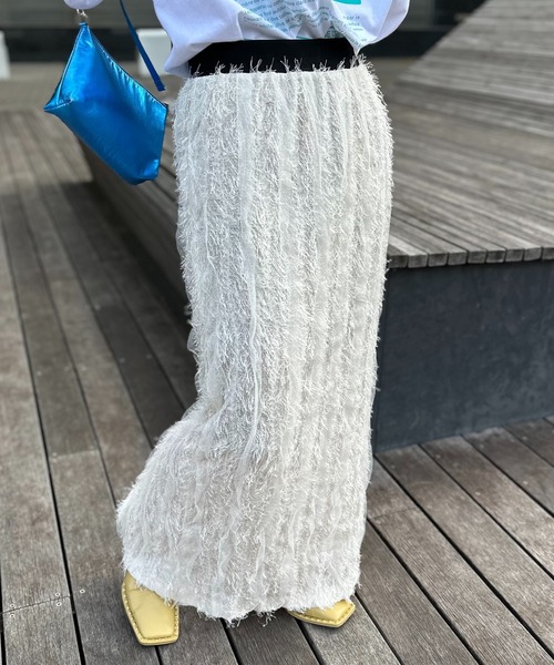 mi via loca（ミヴィアロカ）の「【SET UP 対応】フリンジシャギーレース Iラインスカート（スカート・レディース・ブラック/アイボリー・FREE）」の7枚目の写真