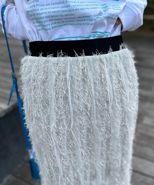 mi via loca（ミヴィアロカ）の「【SET UP 対応】フリンジシャギーレース Iラインスカート（スカート・レディース・ブラック/アイボリー・FREE）」の6枚目の写真