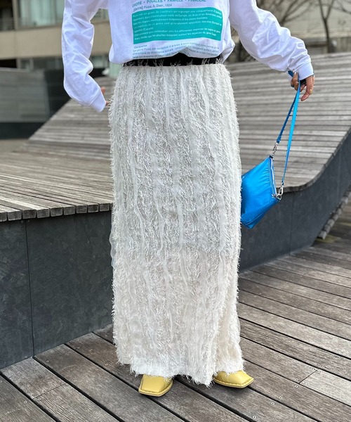mi via loca（ミヴィアロカ）の「【SET UP 対応】フリンジシャギーレース Iラインスカート（スカート・レディース・ブラック/アイボリー・FREE）」の8枚目の写真