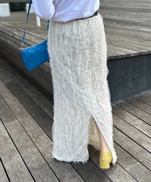 mi via loca（ミヴィアロカ）の「【SET UP 対応】フリンジシャギーレース Iラインスカート（スカート・レディース・ブラック/アイボリー・FREE）」の9枚目の写真