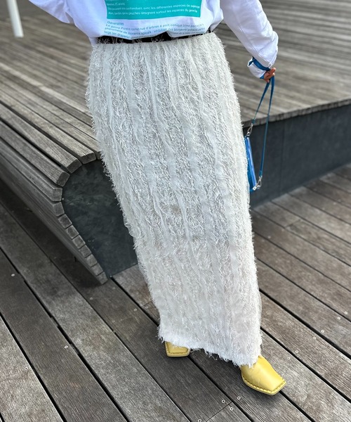 mi via loca（ミヴィアロカ）の「【SET UP 対応】フリンジシャギーレース Iラインスカート（スカート・レディース・ブラック/アイボリー・FREE）」の11枚目の写真