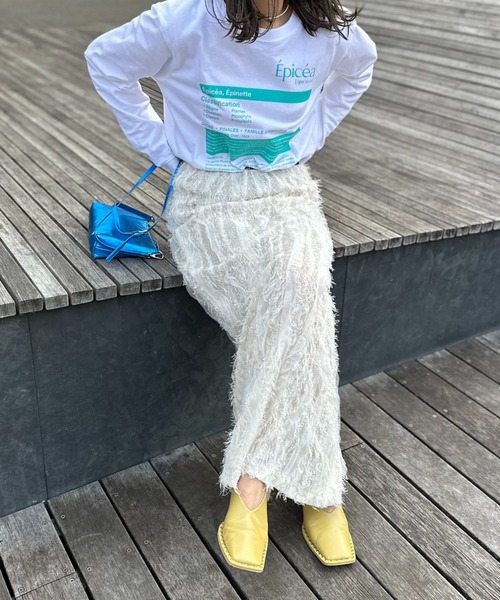 mi via loca（ミヴィアロカ）の「【SET UP 対応】フリンジシャギーレース Iラインスカート（スカート・レディース・ブラック/アイボリー・FREE）」の5枚目の写真