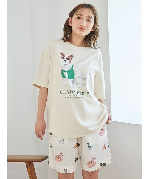 すぐ届く☆gelato pique ルームウェア ハーフパンツ ギフトにも セール】【UNISEX】SUMMER DOG総柄ハーフパンツ（ルームウェア