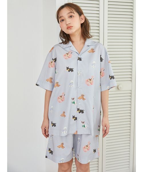 新品　gelato pique DOG柄　ルームウェア　上下セット　パジャマ WOMEN】パウダーDOG3柄 JQDプルオーバー＆ロングパンツセット