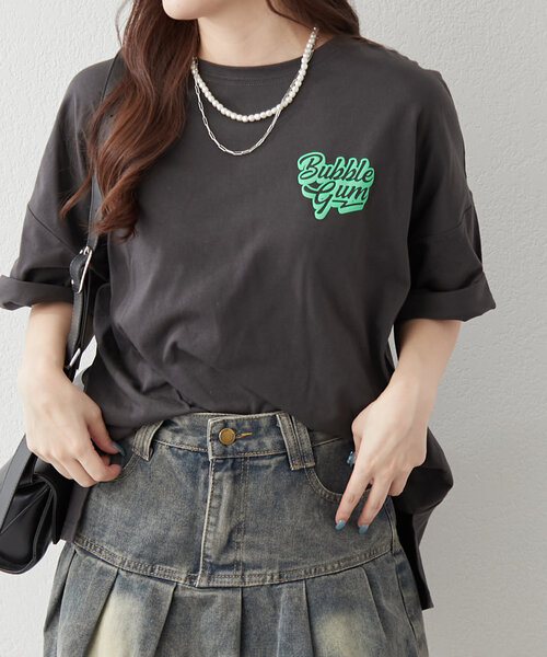 continuer de NICE CLAUP(コンティニューデナイスクラップ)の「バブルガム女の子BIGT(Tシャツ/カットソー・レディース・アイボリー/ブルー/オフホワイト/スミクロ・FREE)」の19枚目の写真