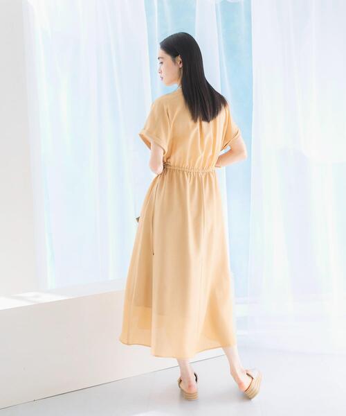 セール】ウォッシャブルセミシアーキーネックワンピース