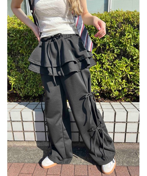 WC(ダブル シー)の「スカートレイヤードスウェットパンツ(スウェットパンツ・レディース・グレー/ブラック・FREE)」の4枚目の写真