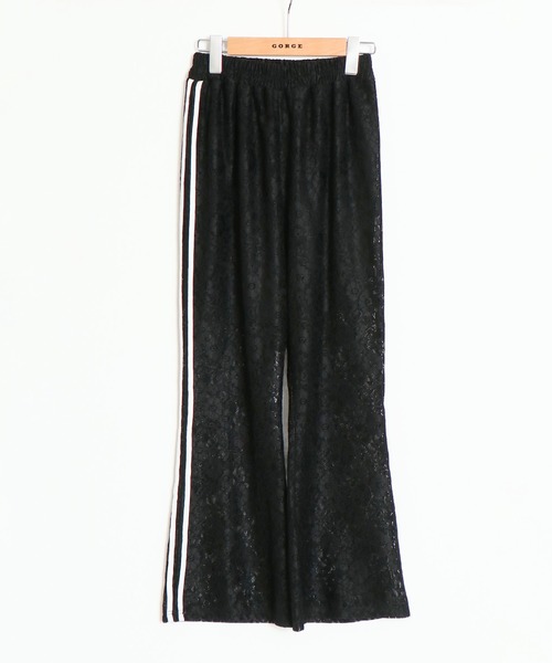 GORGE(ゴージ)の「《スポーティ×透け感レース》レディース フレアパンツ サイドライン付き 体型カバー 春夏秋(その他パンツ・レディース・ブラック/オフホワイト・F)」の2枚目の写真