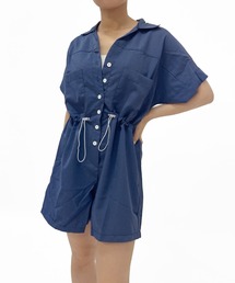 ampm（エーエムピーエム）の「ショートジャンプスーツ半袖（サロペット/オーバーオール）」