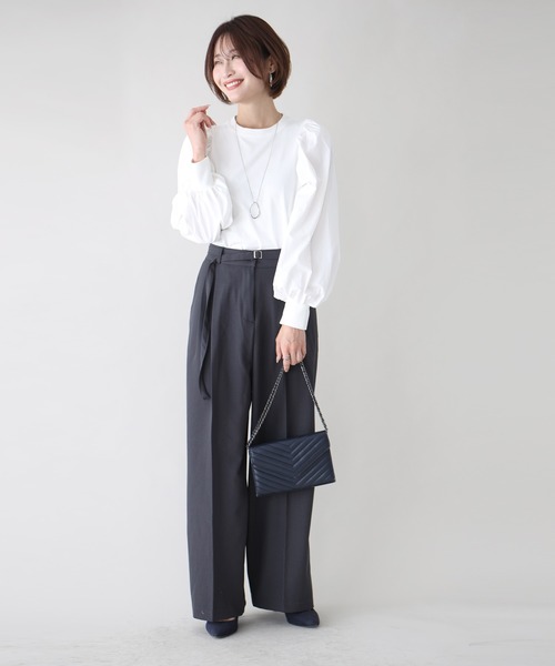 Ehre style(エーレスタイル)の「最高生地感!とろっと×さらっとベルト付きワイドパンツ(スラックス・レディース・チャコールグレー/ピンク/ベージュ・L/M)」の7枚目の写真