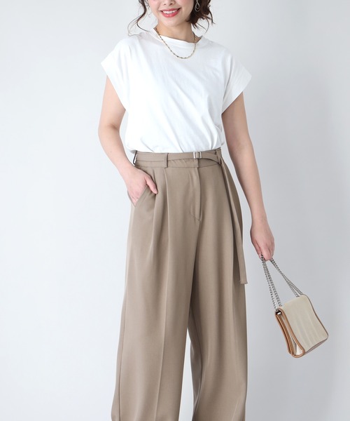 Ehre style(エーレスタイル)の「最高生地感!とろっと×さらっとベルト付きワイドパンツ(スラックス・レディース・チャコールグレー/ピンク/ベージュ・L/M)」の12枚目の写真