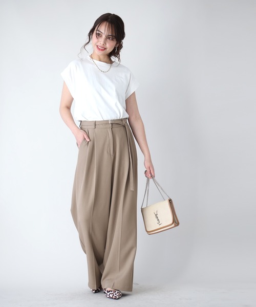 Ehre style(エーレスタイル)の「最高生地感!とろっと×さらっとベルト付きワイドパンツ(スラックス・レディース・チャコールグレー/ピンク/ベージュ・L/M)」の14枚目の写真