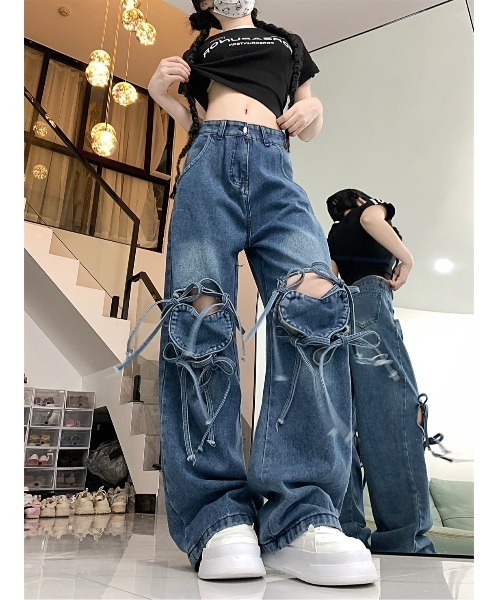 almo(アルモ)の「ハートホロウアウトデニムパンツ(BQ)(デニムパンツ・レディース・ブルー・MEDIUM)」の4枚目の写真