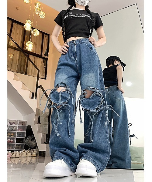 almo(アルモ)の「ハートホロウアウトデニムパンツ(BQ)(デニムパンツ・レディース・ブルー・MEDIUM)」の6枚目の写真