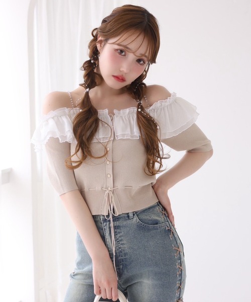 one after another NICE CLAUP(ワンアフターアナザーナイスクラップ)の「パールオフショルニット(ニット/セーター・レディース・ベージュ/ネイビー/オフホワイト/グレー・FREE)」の14枚目の写真