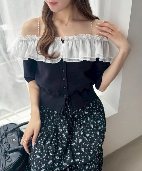 【美品✨】ルネ　トップス　ニット　フリル　パール　2021年　34 美品✨】ルネ トップス ニット フリル パール 2021年 34