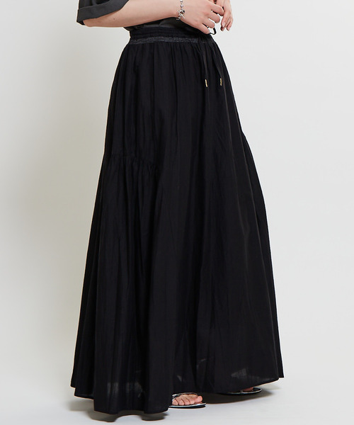 SOFFITTO（ソフィット）の「インド綿配色ゴムシャーリングギャザースカート（スカート・レディース・ミント/ブラック/ホワイト・S/M）」の2枚目の写真