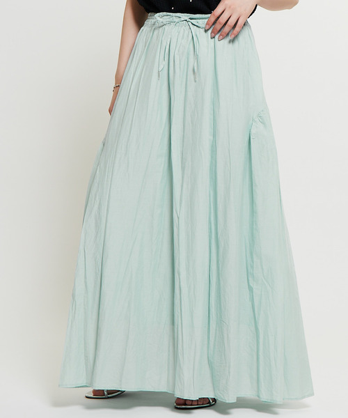 SOFFITTO（ソフィット）の「インド綿配色ゴムシャーリングギャザースカート（スカート・レディース・ミント/ブラック/ホワイト・S/M）」の4枚目の写真