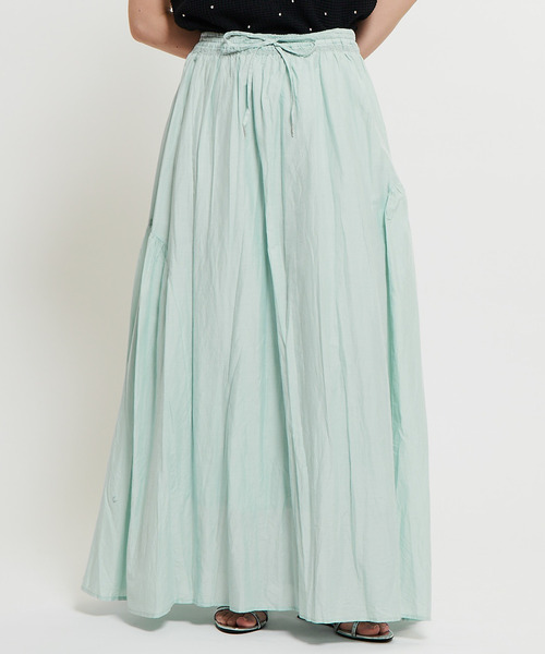 SOFFITTO（ソフィット）の「インド綿配色ゴムシャーリングギャザースカート（スカート・レディース・ミント/ブラック/ホワイト・S/M）」の7枚目の写真