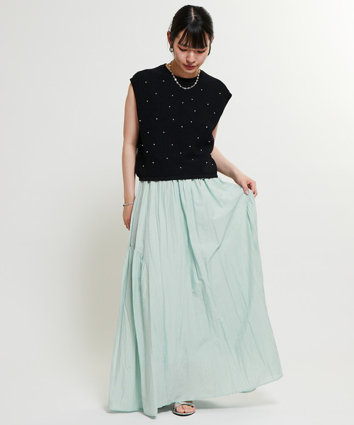 SOFFITTO（ソフィット）の「インド綿配色ゴムシャーリングギャザースカート（スカート・レディース・ミント/ブラック/ホワイト・S/M）」の11枚目の写真