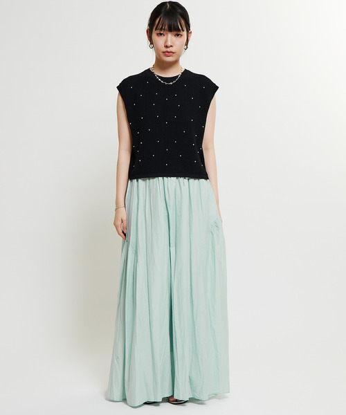 SOFFITTO（ソフィット）の「インド綿配色ゴムシャーリングギャザースカート（スカート・レディース・ミント/ブラック/ホワイト・S/M）」の12枚目の写真