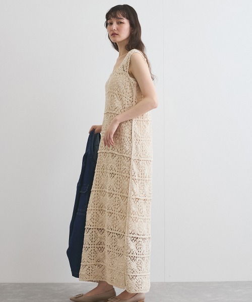 VICKY（ビッキー）の「クロシェロングワンピース≪手洗い可能≫（ワンピース・レディース・オフホワイト/ブルー・M）」の4枚目の写真